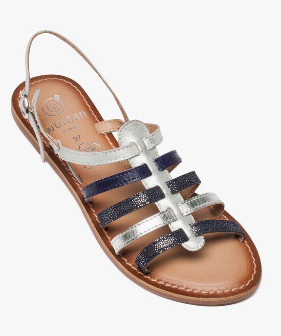 Sandales femme à talon plat et brides multiples en cuir vue5 - GEMO (CASUAL) - GEMO