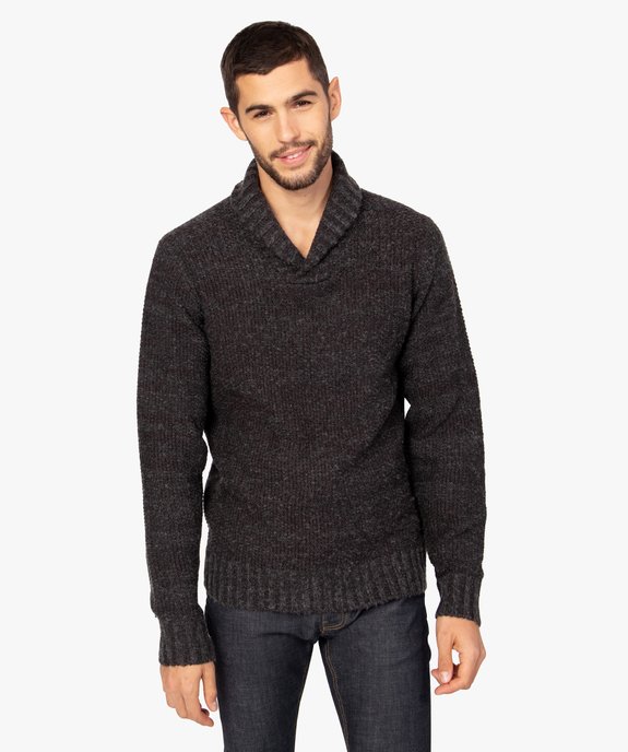 Pull homme à col châle contenant du polyester recyclé vue1 - GEMO 4G HOMME - GEMO