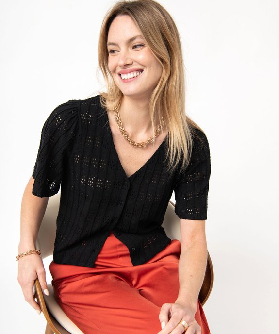 Chemise à manches courtes en maille ajourée femme vue1 - GEMO(FEMME PAP) - GEMO