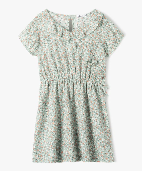 Robe fille fleurie en maille gaufrée vue1 - GEMO (ENFANT) - GEMO