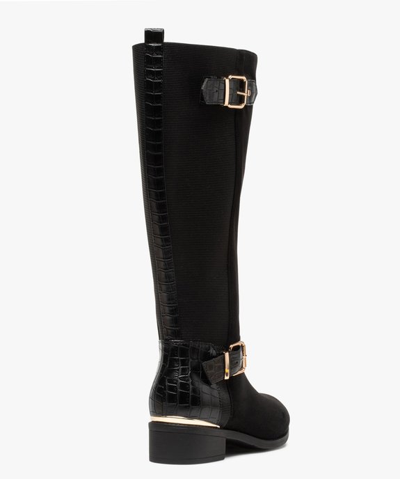 Bottes femme à talon plat en suédine et bride imitation croco Coupe spéciale pied large vue4 - GEMO (CASUAL) - GEMO