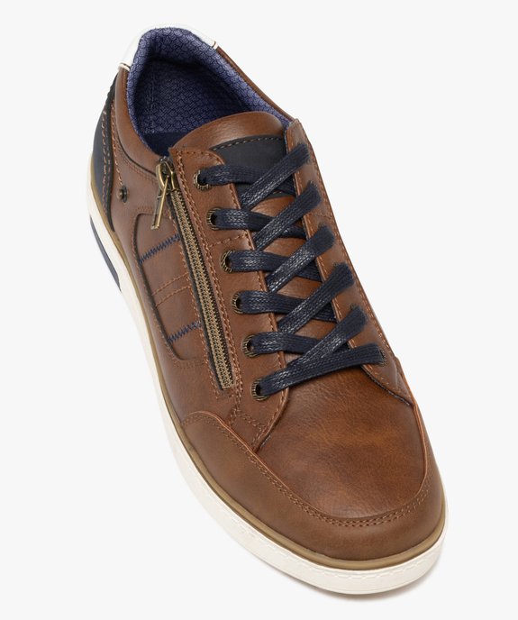 Baskets homme casual à zip latéral et lacets cirés vue6 - URBAN STEPS - GEMO