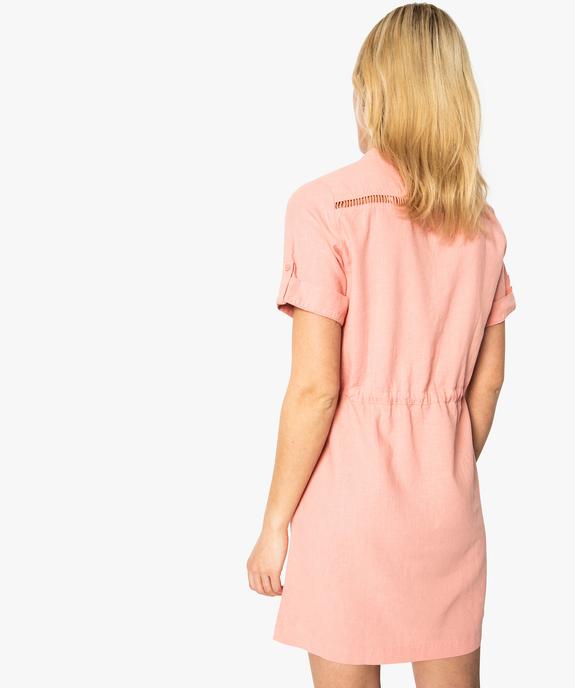 Robe femme en lin avec manches courtes et col V vue3 - GEMO(FEMME PAP) - GEMO