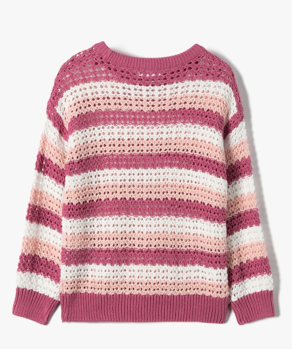 Pull fille ajouré à rayures tricolores vue4 - GEMO (ENFANT) - GEMO