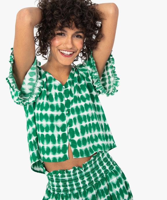 Blouse imprimée à manches courtes coupe courte femme vue3 - GEMO 4G FEMME - GEMO