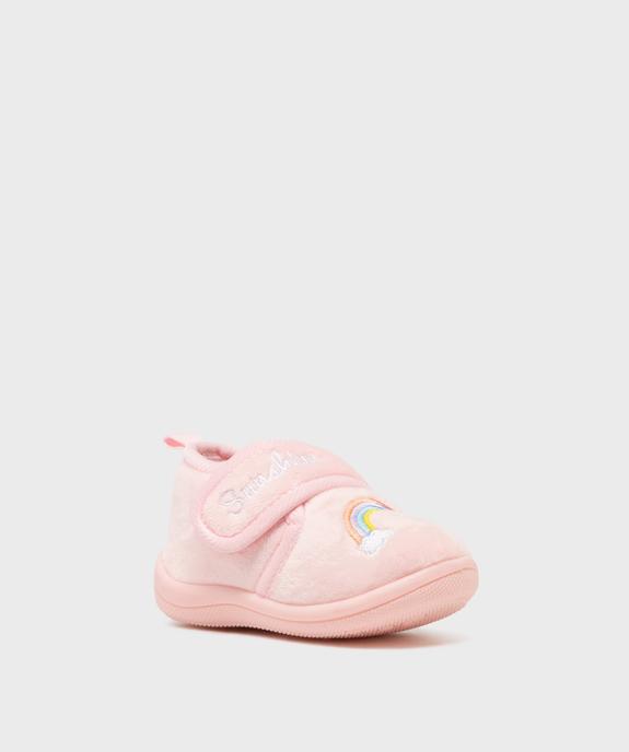 Chaussons en velours à scratch moelleux imprimé arc-en-ciel fille vue2 - GEMO (ENFANT) - GEMO