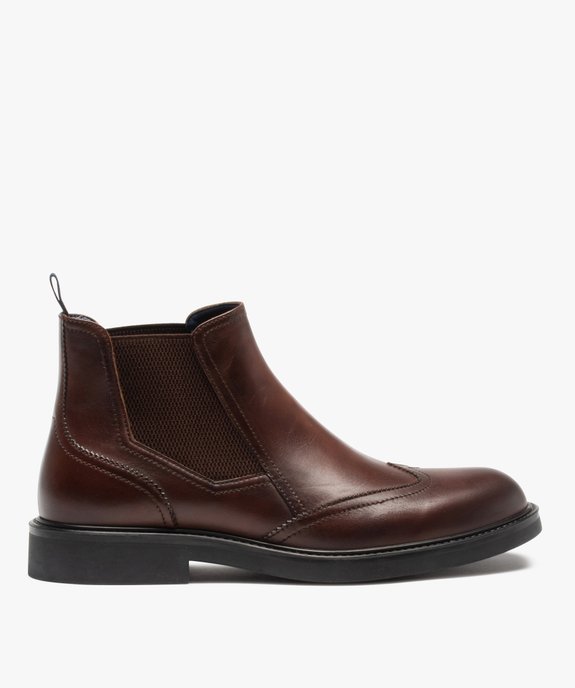 Boots homme unies dessus cuir à bout golf – Tanéo vue1 - TANEO - GEMO