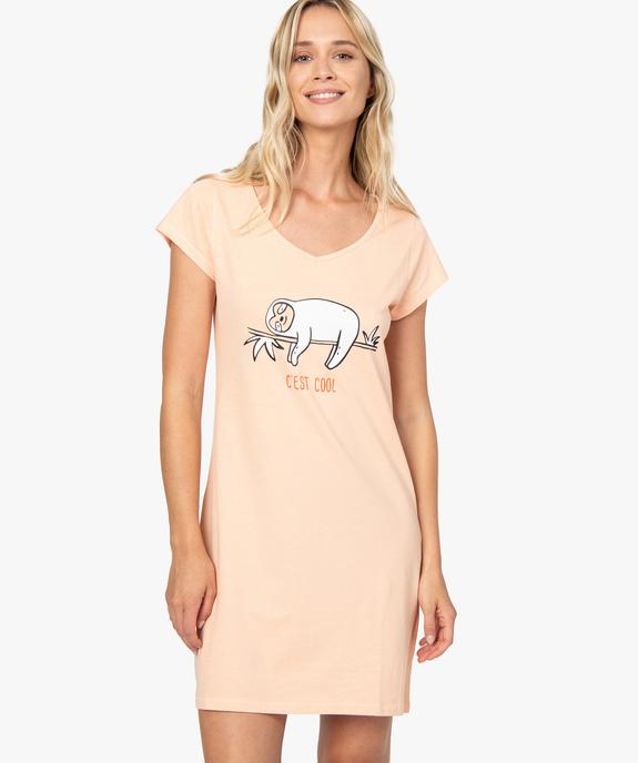 Chemise de nuit imprimée à manches courtes femme vue1 - GEMO 4G FEMME - GEMO