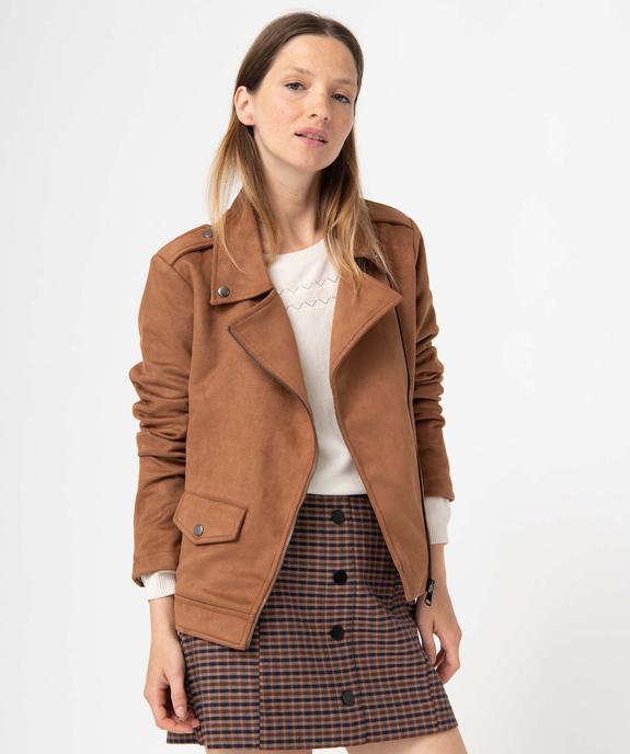 Blouson esprit motard en suédine femme vue1 - GEMO(FEMME PAP) - GEMO