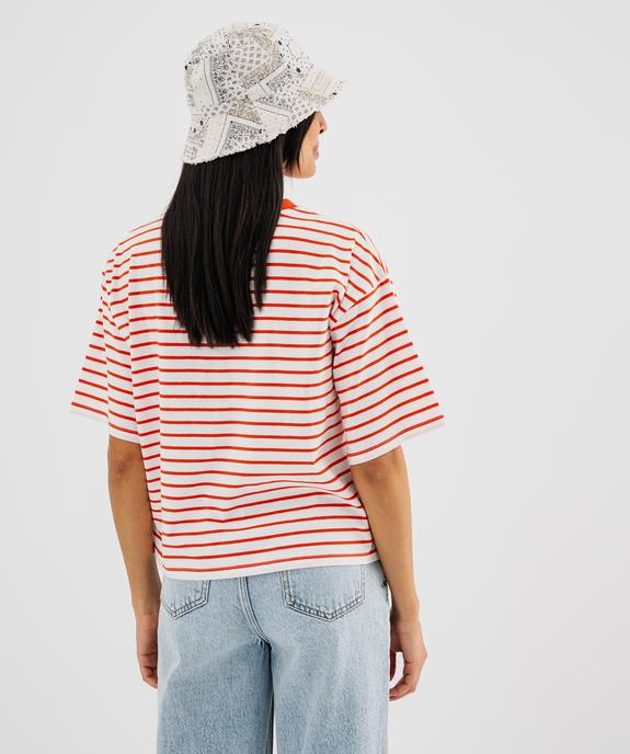 Tee-shirt manches courtes rayé coupe oversize femme vue3 - GEMO 4G FEMME - GEMO