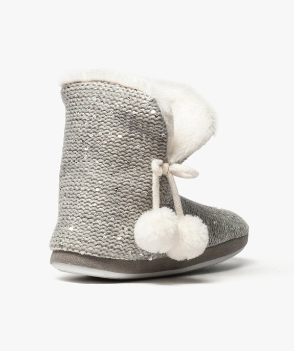 Chaussons femme forme boots en maille décorée de sequins et pompons vue4 - GEMO(HOMWR FEM) - GEMO