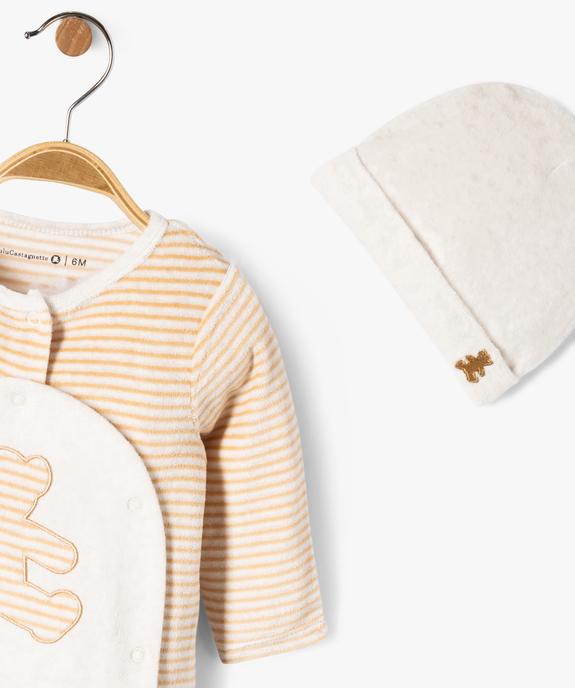 Ensemble 2 pièces bébé garçon pyjama en velours et bonnet- LuluCastagnette vue2 - LULUCASTAGNETTE - GEMO