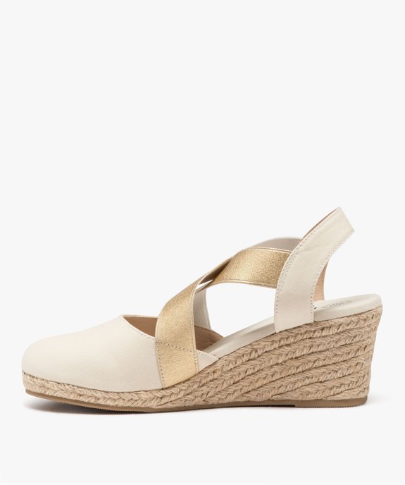 Sandales femme unies avec semelle corde compensée dessus à brides élastiques vue3 - GEMO(URBAIN) - GEMO