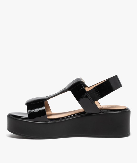 Sandales femme compensées à larges brides vernies vue3 - GEMO(URBAIN) - GEMO
