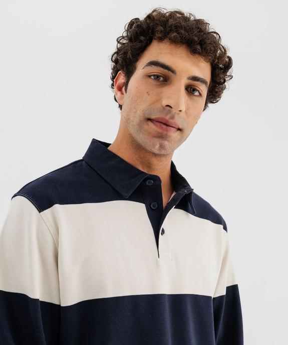 Sweat à rayures avec col chemise homme vue3 - GEMO (HOMME) - GEMO