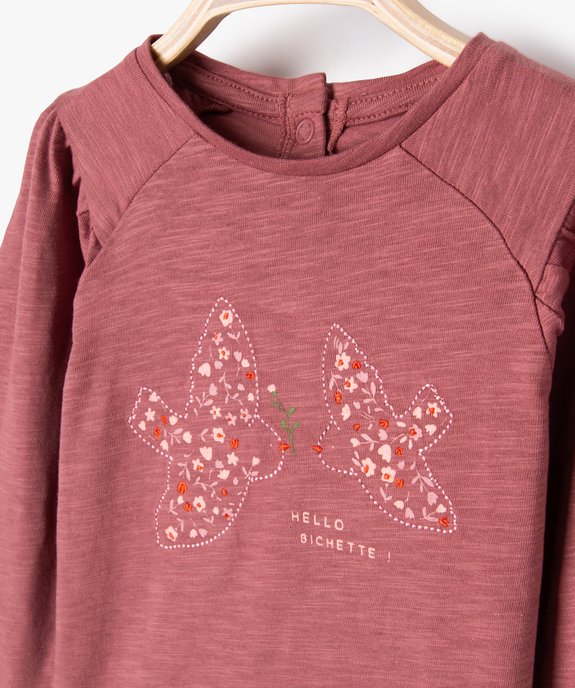 Tee-shirt manches longues fantaisie brodé bébé fille vue2 - GEMO(BEBE DEBT) - GEMO