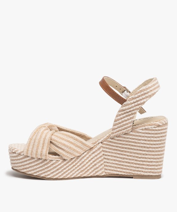 Sandales femme à talon compensé et dessus toile drapée  vue3 - GEMO(URBAIN) - GEMO