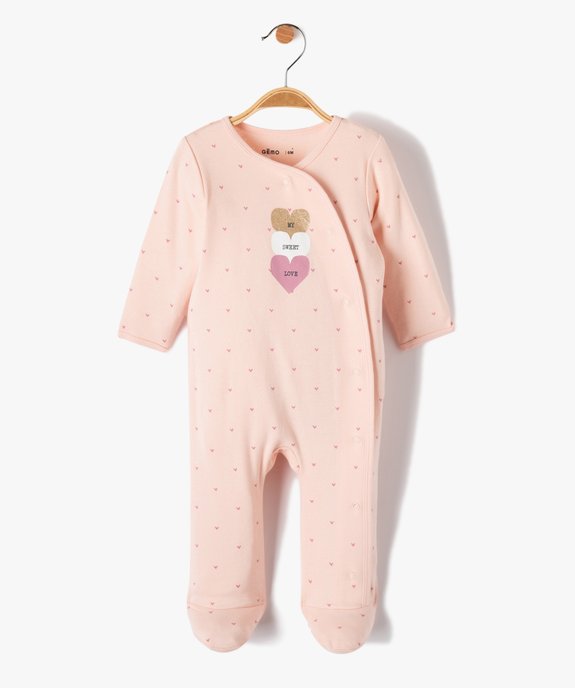 Pyjama bébé dors-bien à ouverture croisé et imprimé cœurs vue1 - GEMO(BB COUCHE) - GEMO