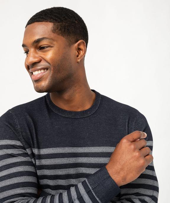 Pull rayé en fines mailles à col rond homme vue2 - GEMO 4G HOMME - GEMO