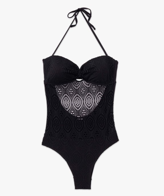 Maillot de bain femme une pièce en dentelle avec bretelles amovibles vue4 - GEMO 4G FEMME - GEMO