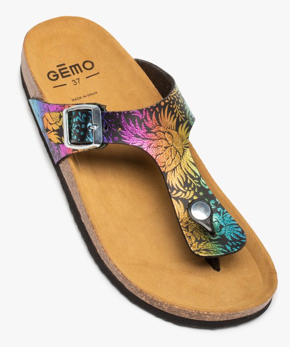 Mules femme à talon plat et bride entre-doigts multicolore  vue5 - GEMO (CASUAL) - GEMO