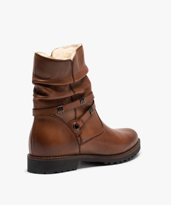 Boots fourrées femme dessus cuir uni à bride décorative – Tanéo vue4 - TANEO - GEMO