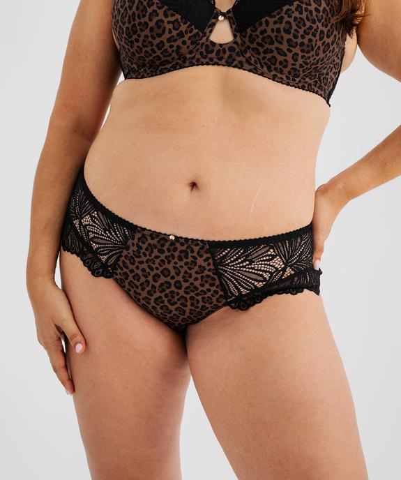 Culotte en microfibre et dentelle à motif léopard vue1 - GEMO(HOMWR FEM) - GEMO