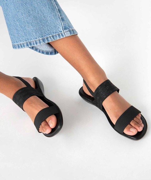 Sandales femme à larges brides élastiques et strass vue1 - GEMO (CASUAL) - GEMO