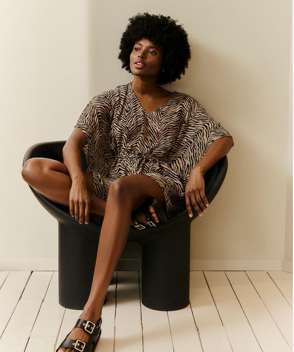 Robe de plage en voile à motifs femme vue1 - GEMO 4G FEMME - GEMO