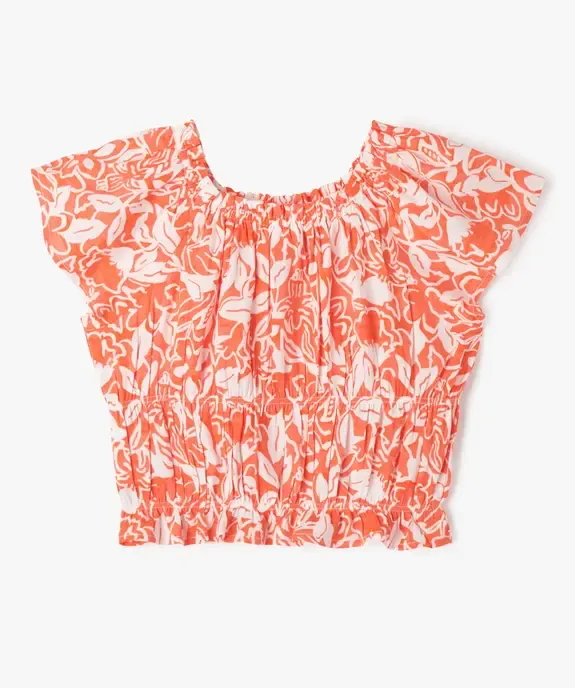 Blouse imprimée à manches courtes finitions froncées fille vue3 - GEMO 4G FILLE - GEMO