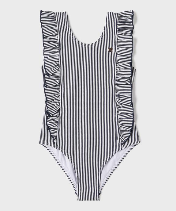 Maillot de bain 1 pièce à rayures et volants fille - LuluCastagnette vue1 - LULUCASTAGNETTE - GEMO