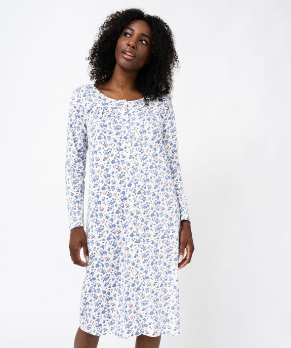 Chemise de nuit femme à manches longues boutonnée sur l’avant vue1 - GEMO(HOMWR FEM) - GEMO