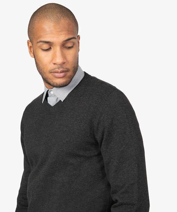 Pull homme en coton avec col V vue2 - GEMO (HOMME) - GEMO