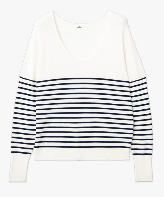 Pull rayée à col V en fine maille femme vue4 - GEMO 4G FEMME - GEMO
