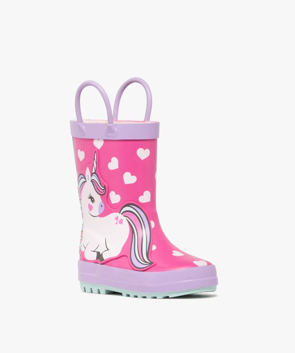 Bottes de pluie bébé fille licorne à petits coeurs et avec anses vue3 - LOVELY WINGS - GEMO
