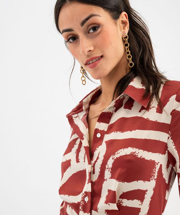 Robe chemise longue à manches longues en satin imprimé femme vue2 - GEMO(FEMME PAP) - GEMO