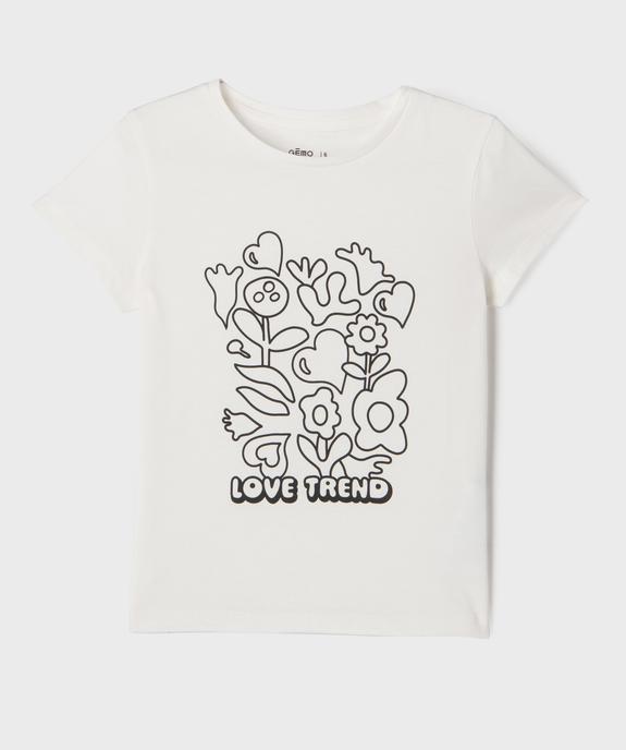 Tee-shirt manches courtes avec motif positif fille vue1 - GEMO (ENFANT) - GEMO