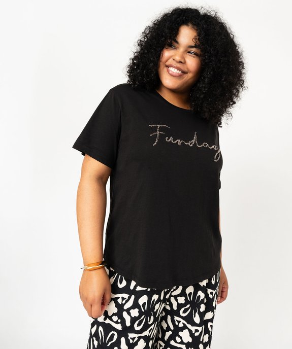 Tee-shirt à manches courtes avec motif brodé femme grande taille vue5 - GEMO (G TAILLE) - GEMO