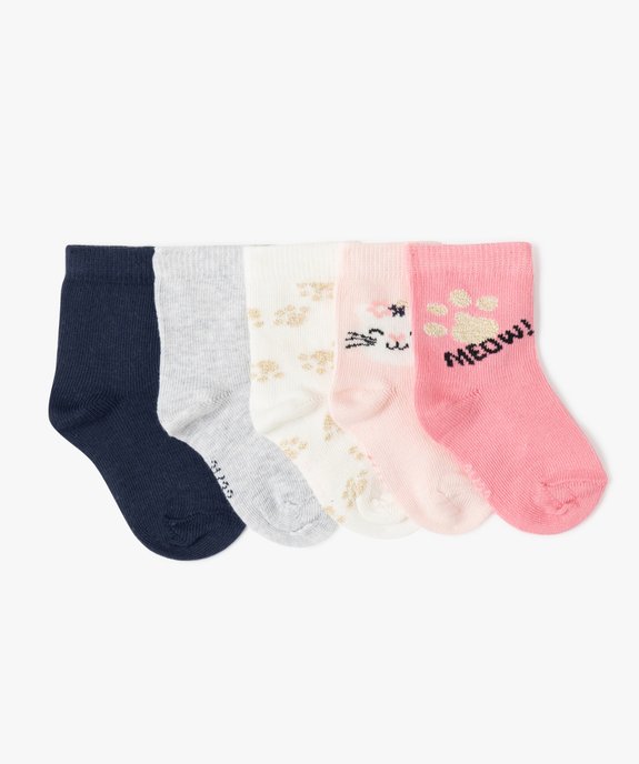 Chaussettes bébé fille imprimé chat (lot de 5) vue1 - GEMO 4G BEBE - GEMO