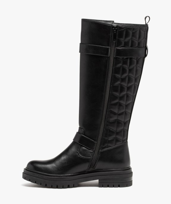 Bottes femme à talon plat dessus uni avec effet arrière matelassé  vue3 - GEMO (CASUAL) - GEMO