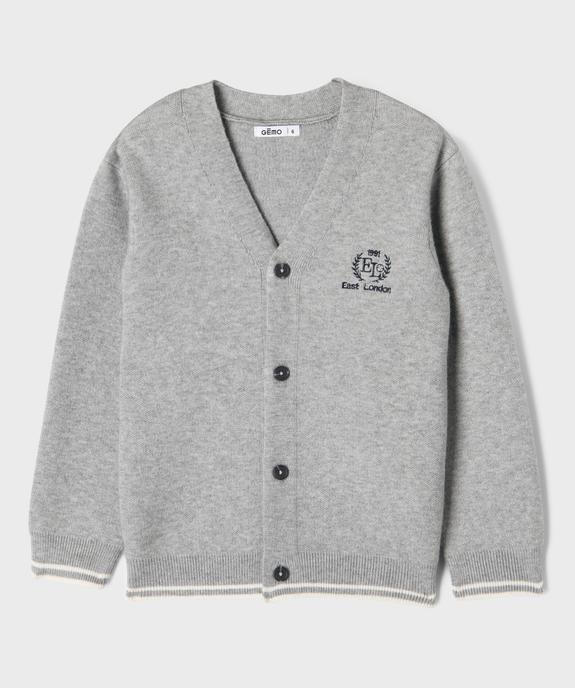 Gilet à col V avec finitions bicolores garçon vue1 - GEMO (ENFANT) - GEMO
