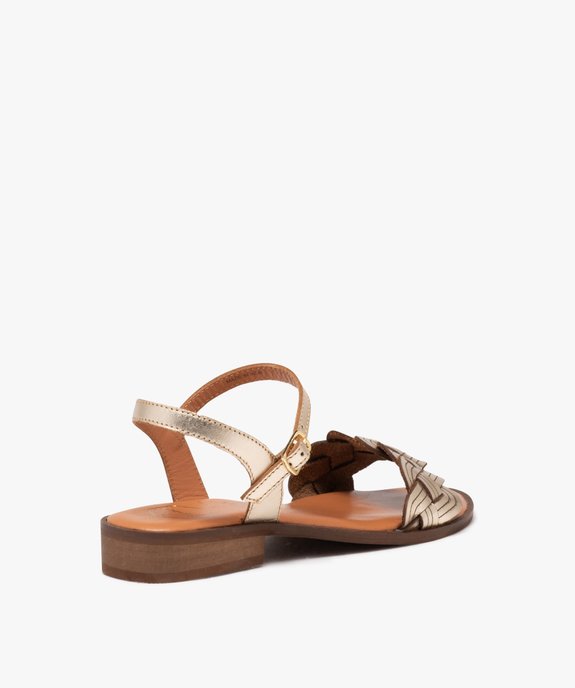 Sandales femme en cuir effet métallisé à large bride zig zag - Taneo vue4 - TANEO - GEMO