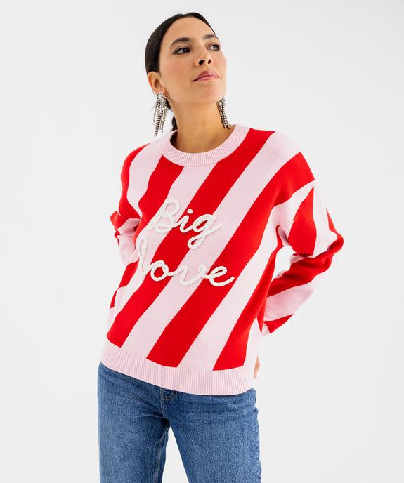 Pull col rond rayé Noël femme vue2 - GEMO(FEMME PAP) - GEMO