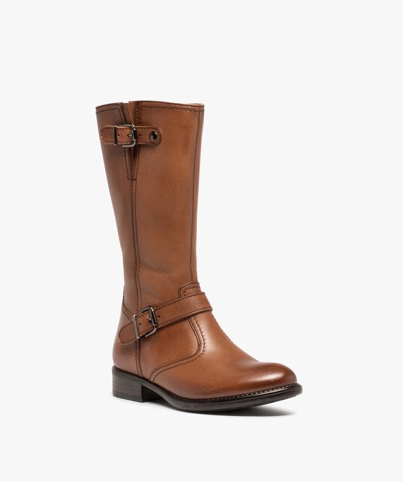 Bottes fille cavalières unies dessus cuir - Tanéo vue2 - TANEO - GEMO