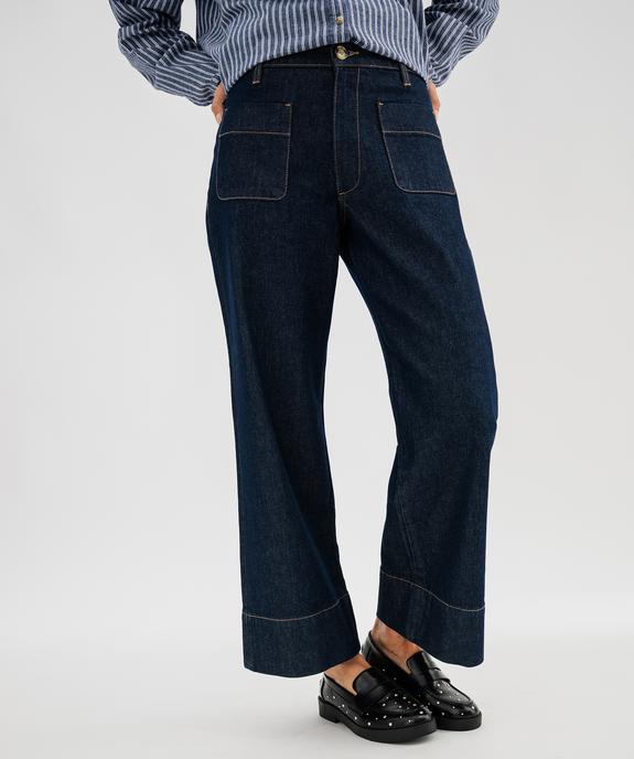 Jean wide leg en denim de coton avec poches plaquées femme vue2 - GEMO 4G FEMME - GEMO