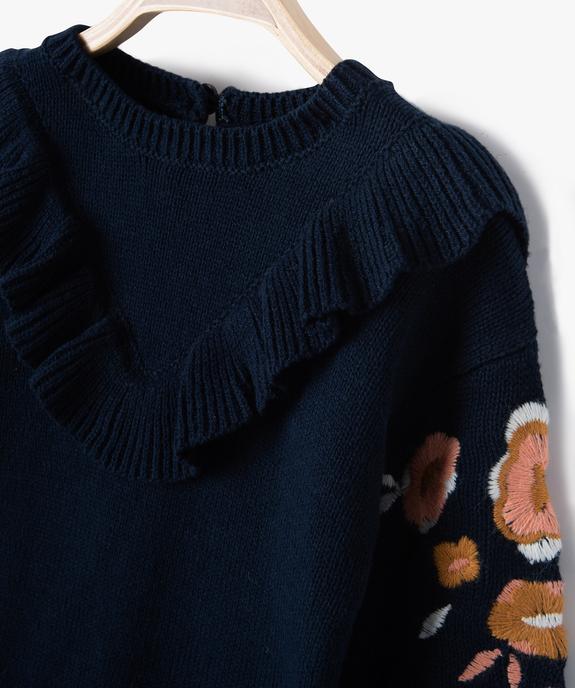 Pull bébé fille à volant et broderies fleurs vue2 - GEMO(BEBE DEBT) - GEMO