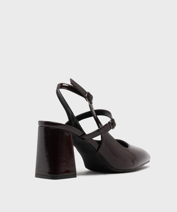 Escarpins sling-back vernis à bout pointu et talon large femme - Follow Me vue4 - FOLLOW ME - GEMO