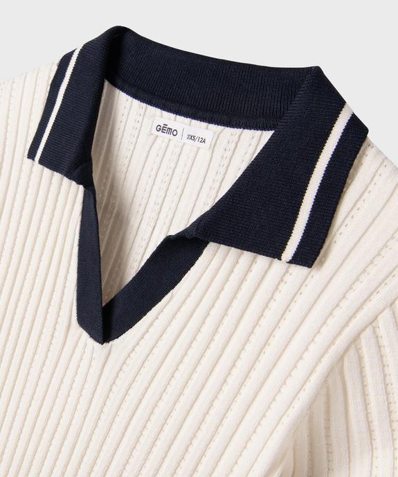 Pull à manches courtes avec col polo coupe courte fille vue2 - GEMO (JUNIOR) - GEMO