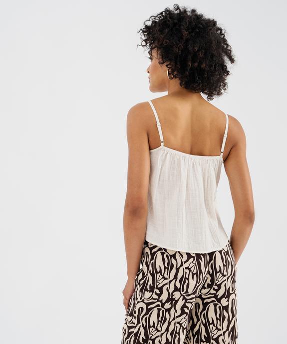 Top à bretelles en coton froissé à broderies et galon de dentelle femme vue3 - GEMO(FEMME PAP) - GEMO