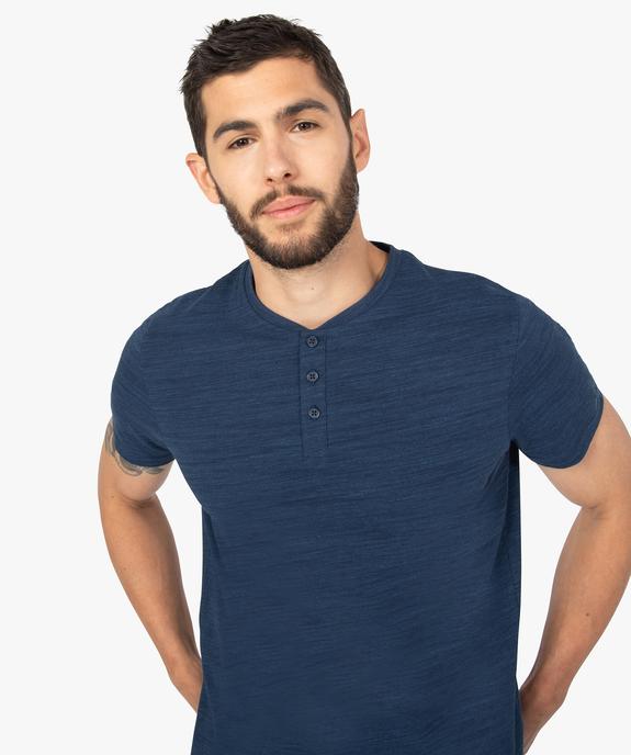 Tee-shirt homme chiné à manches courtes et col tunisien  vue2 - GEMO 4G HOMME - GEMO